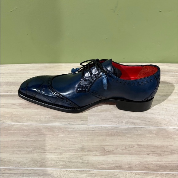 Fennix Italy Elegant dress shoes Navy Leather calf/gator Oxfords - Picture 3 of 5